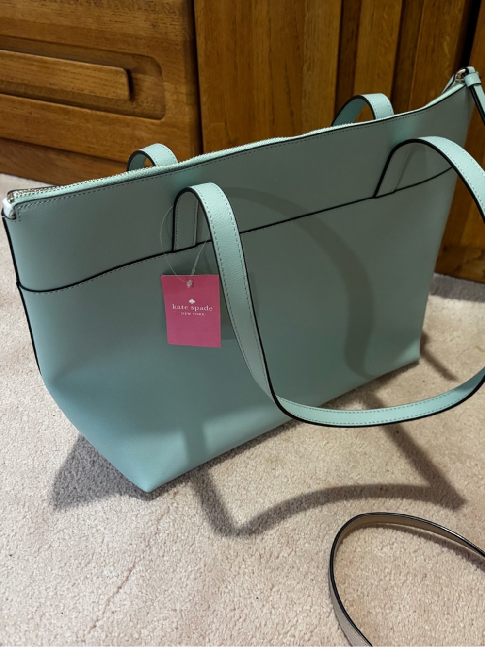 kate spade Light Mint Leather Tote with Teal Tag - Picture 2 of 3